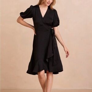 The Silky Luxe Puff Sleeve Black Midi Wrap Beach Dress by Summersalt
